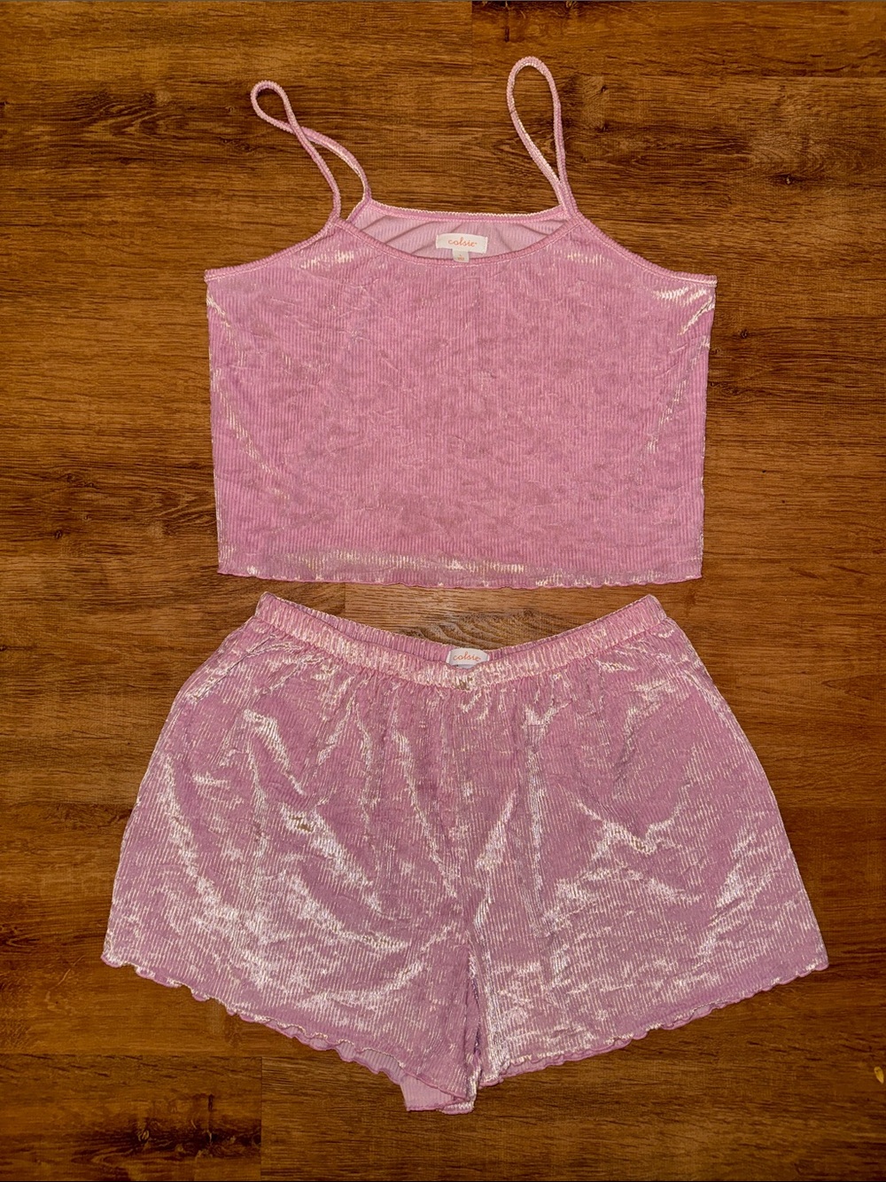 Colsie Pink Velvet Tank & Short Sleep Set